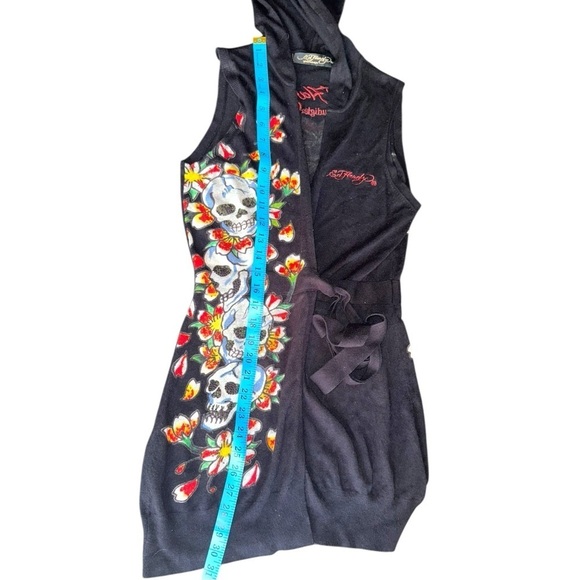 ▶️ Ed Hardy ◀️ 'True 'Til Death'Knit Belted Cardigan Sweater Vest - Picture 8 of 13
